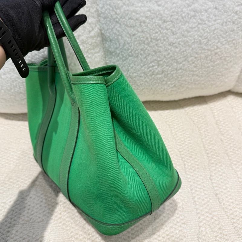 🌈Hermes💚Garden party 30💚竹子綠色帆布拼皮銀扣🌈99新🌟gardenparty30🌟gardenparty🌟花園包🌟愛馬仕🌟-2