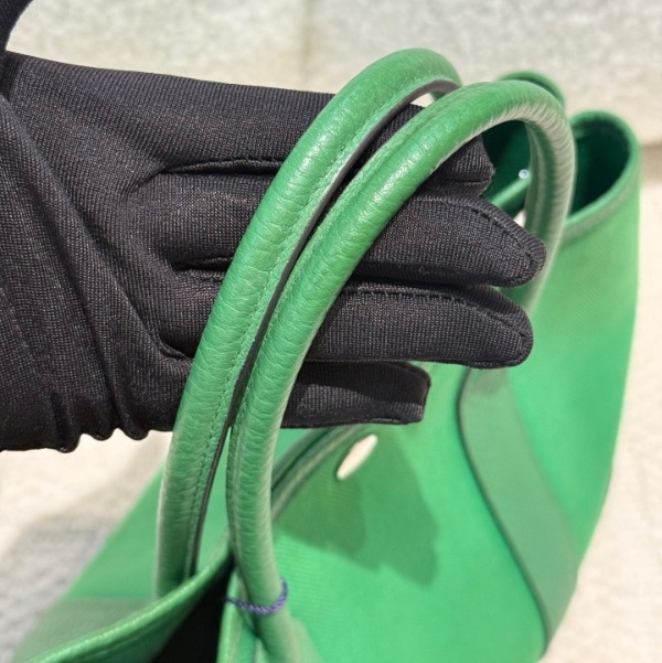 🌈Hermes💚Garden party 30💚竹子綠色帆布拼皮銀扣🌈99新🌟gardenparty30🌟gardenparty🌟花園包🌟愛馬仕🌟-4