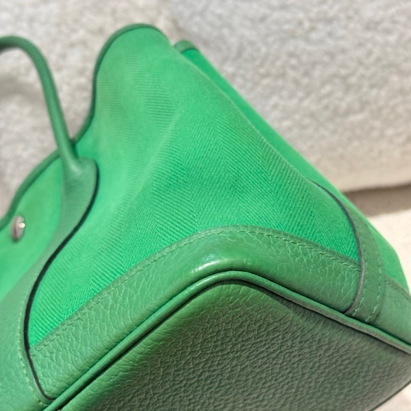 🌈Hermes💚Garden party 30💚竹子綠色帆布拼皮銀扣🌈99新🌟gardenparty30🌟gardenparty🌟花園包🌟愛馬仕🌟-5