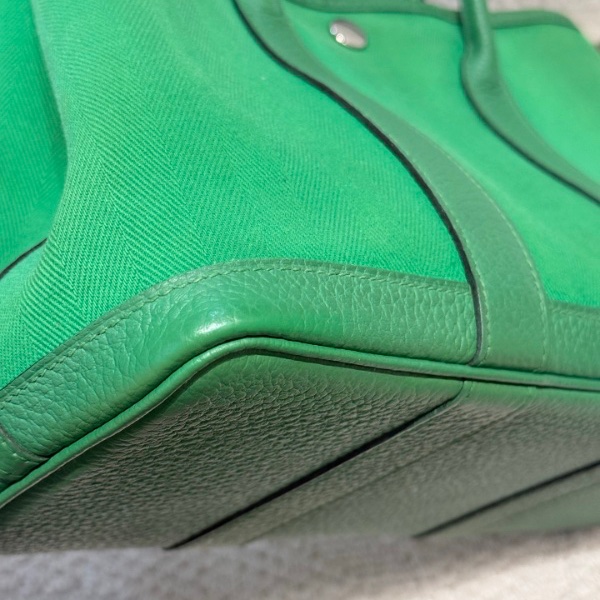 🌈Hermes💚Garden party 30💚竹子綠色帆布拼皮銀扣🌈99新🌟gardenparty30🌟gardenparty🌟花園包🌟愛馬仕🌟-6