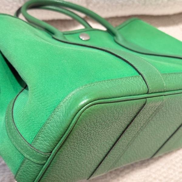 🌈Hermes💚Garden party 30💚竹子綠色帆布拼皮銀扣🌈99新🌟gardenparty30🌟gardenparty🌟花園包🌟愛馬仕🌟-9