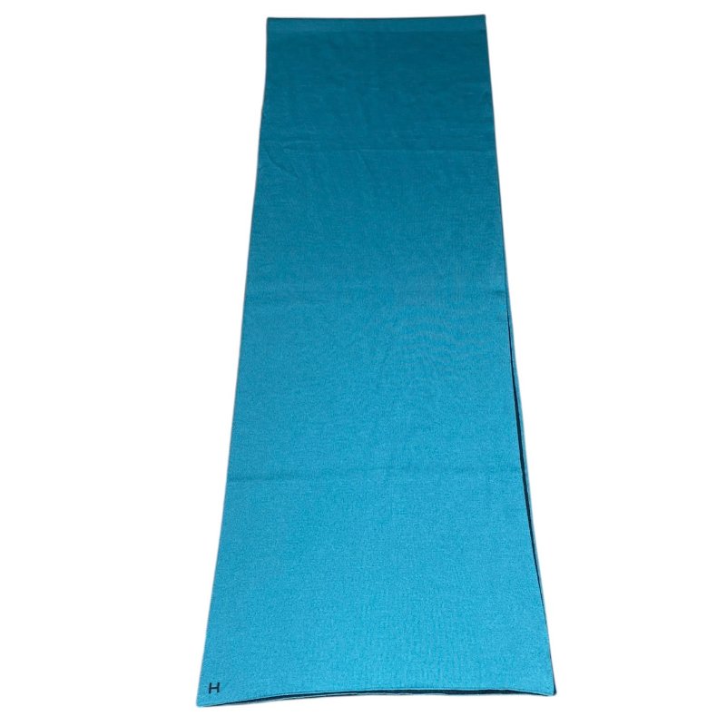 HERMES 愛馬仕 雙面圍巾 CASHMERE 100% 藍色系-1