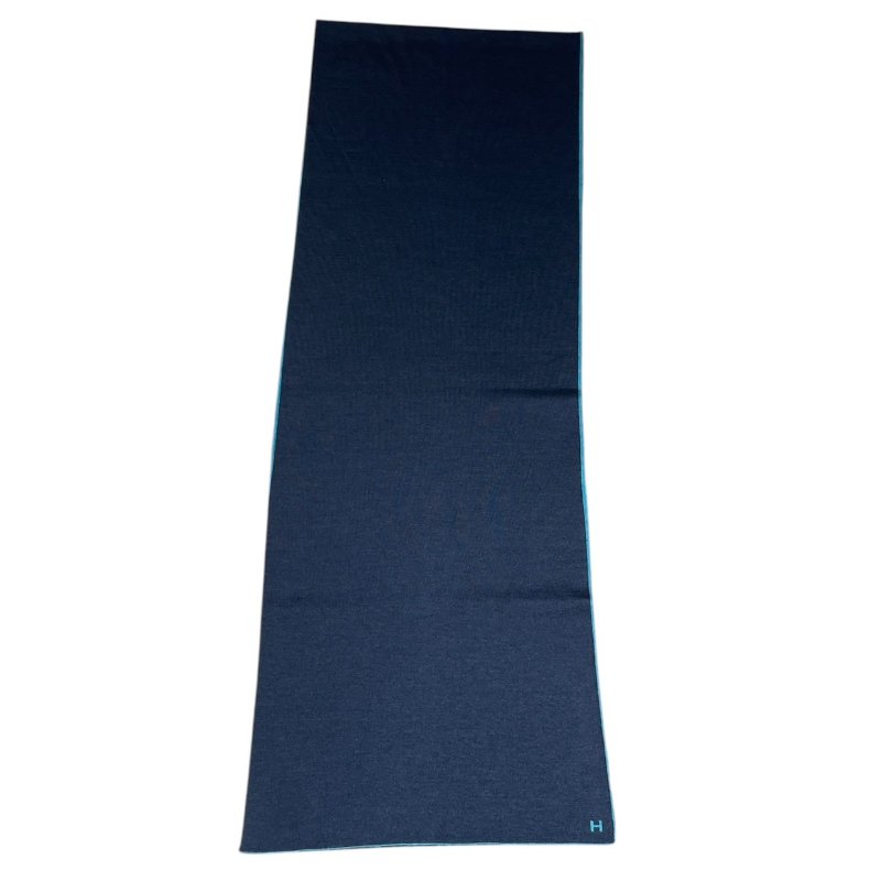 HERMES 愛馬仕 雙面圍巾 CASHMERE 100% 藍色系-3