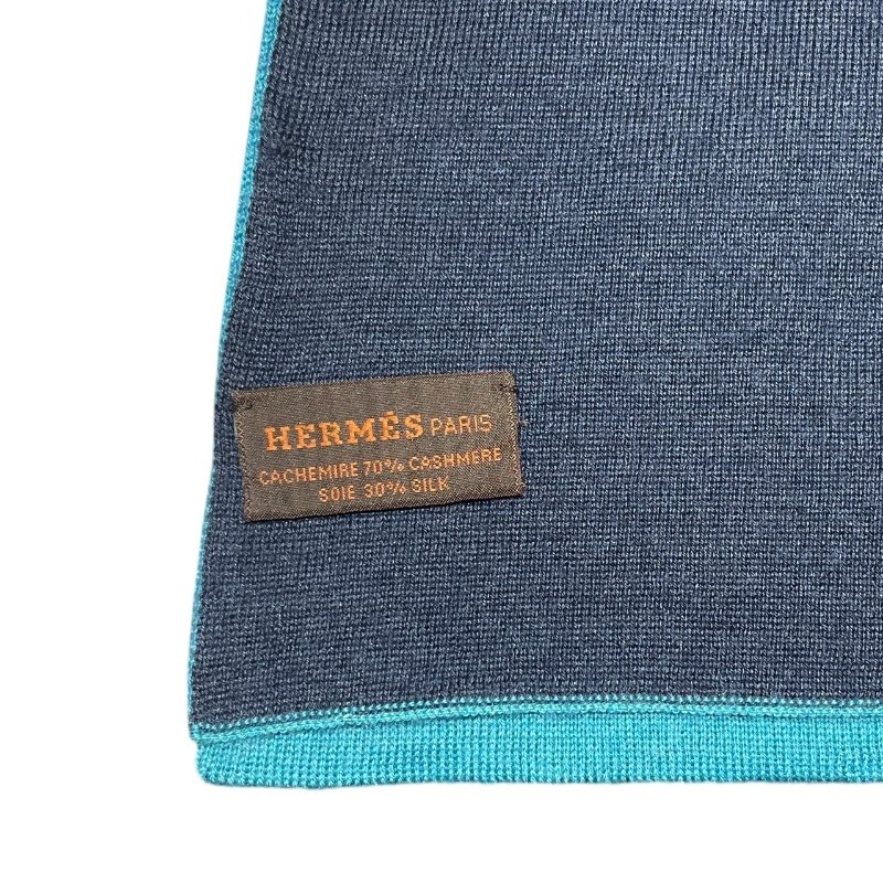 HERMES 愛馬仕 雙面圍巾 CASHMERE 100% 藍色系-5
