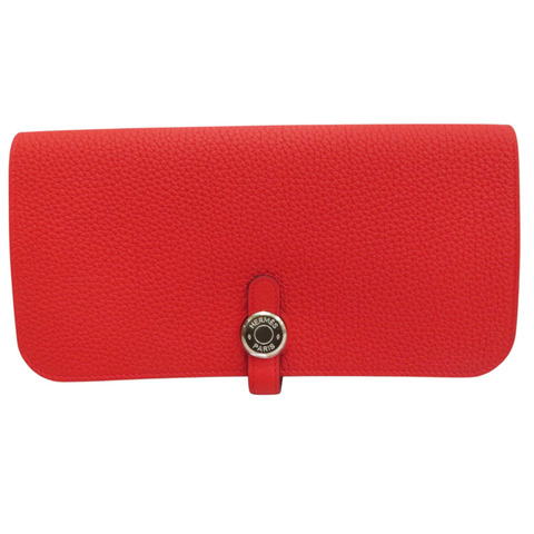 法拉利紅色 Clemence牛皮 Dogon 長夾 D刻 銀釦【HERMES 愛馬仕】