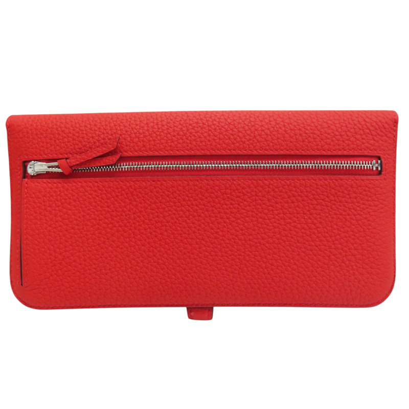 法拉利紅色 Clemence牛皮 Dogon 長夾 D刻 銀釦【HERMES 愛馬仕】-1