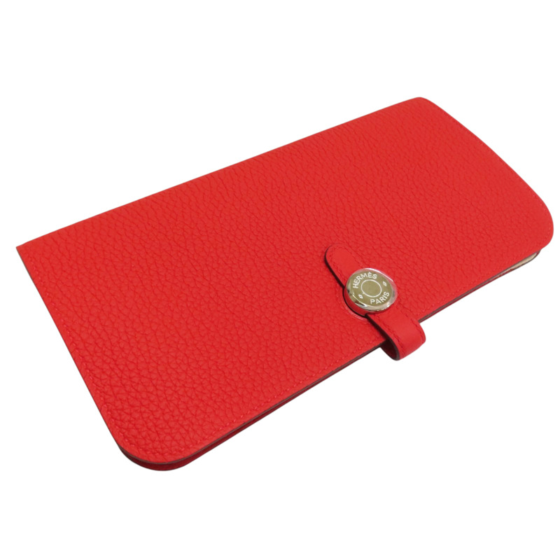 法拉利紅色 Clemence牛皮 Dogon 長夾 D刻 銀釦【HERMES 愛馬仕】-2