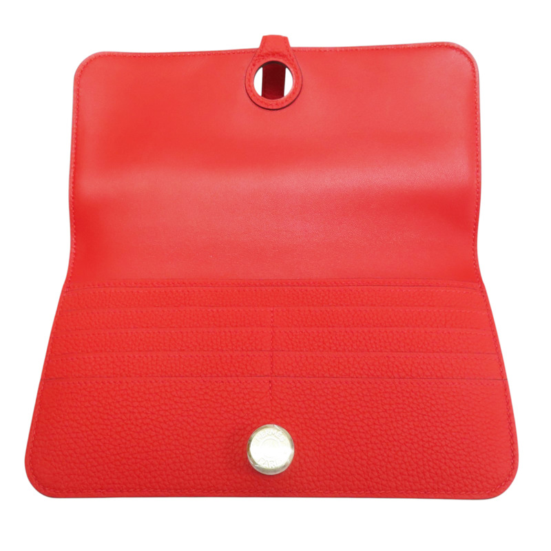 法拉利紅色 Clemence牛皮 Dogon 長夾 D刻 銀釦【HERMES 愛馬仕】-4