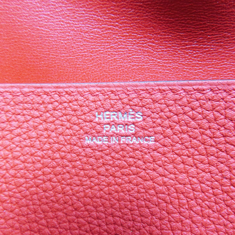 法拉利紅色 Clemence牛皮 Dogon 長夾 D刻 銀釦【HERMES 愛馬仕】-6