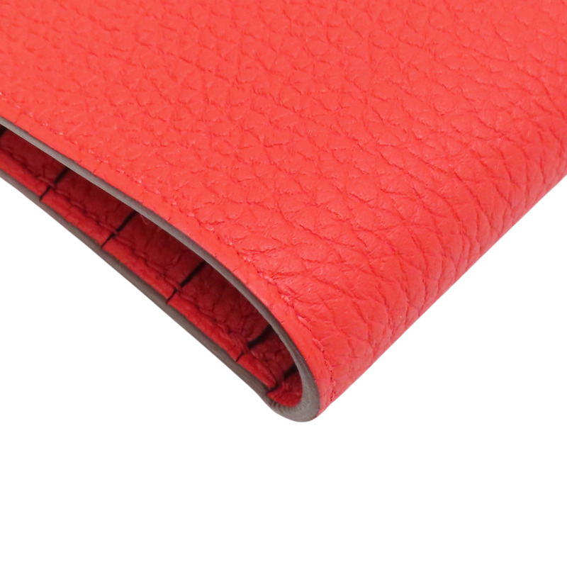 法拉利紅色 Clemence牛皮 Dogon 長夾 D刻 銀釦【HERMES 愛馬仕】-10