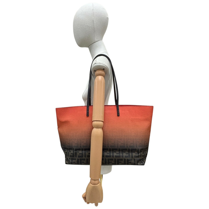 橘色 棕色 Zucca 帆布 托特包【FENDI 芬迪】 8BH185-7