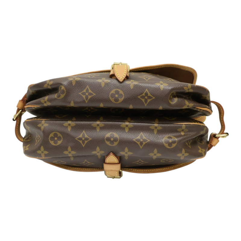 棕色 原花帆布 Saumur 30 肩背包【LOUIS VUITTON LV 路易威登】 M42256-3
