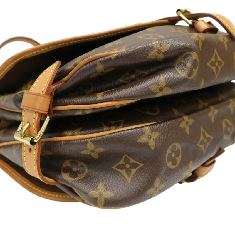 棕色 原花帆布 Saumur 30 肩背包【LOUIS VUITTON LV 路易威登】 M42256-10