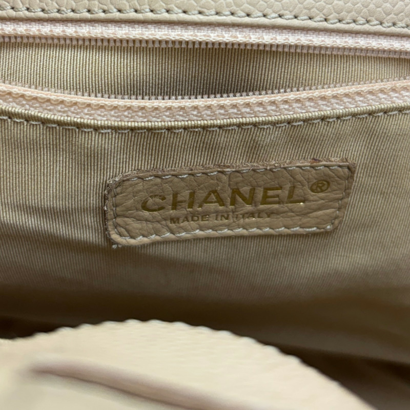 米色 荔枝紋 牛皮 PST 肩背包【CHANEL 香奈兒】 A50994-5