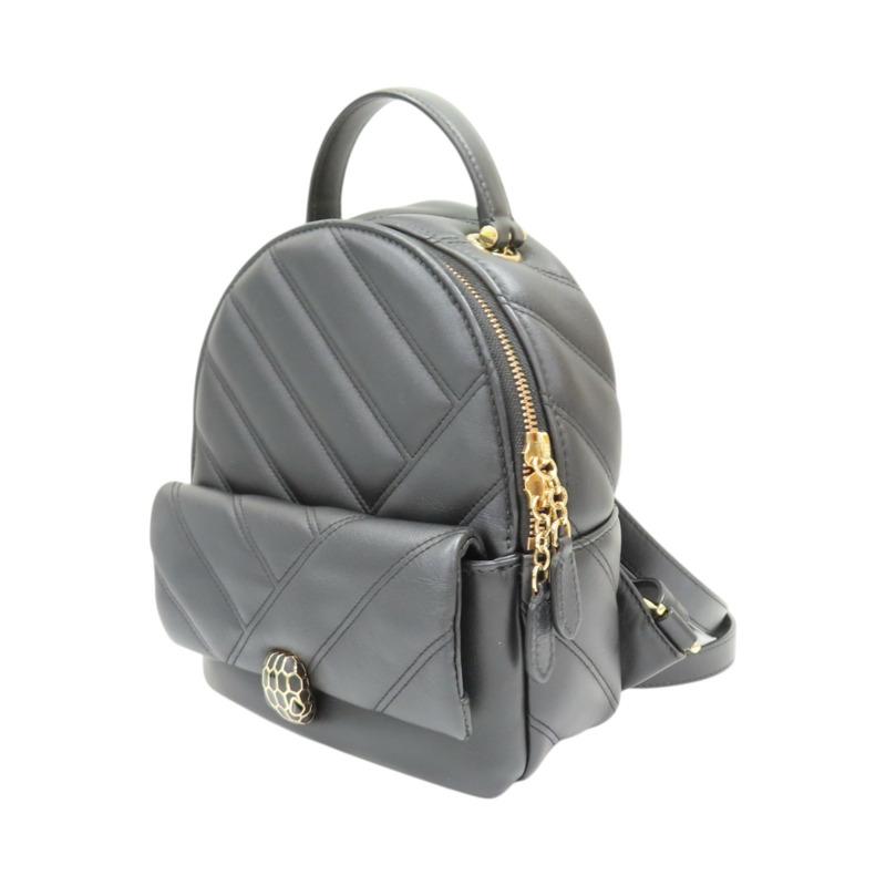 黑色 牛皮 Serpenti Cabochon 後背包【BVLGARI 寶格麗】 288735-2