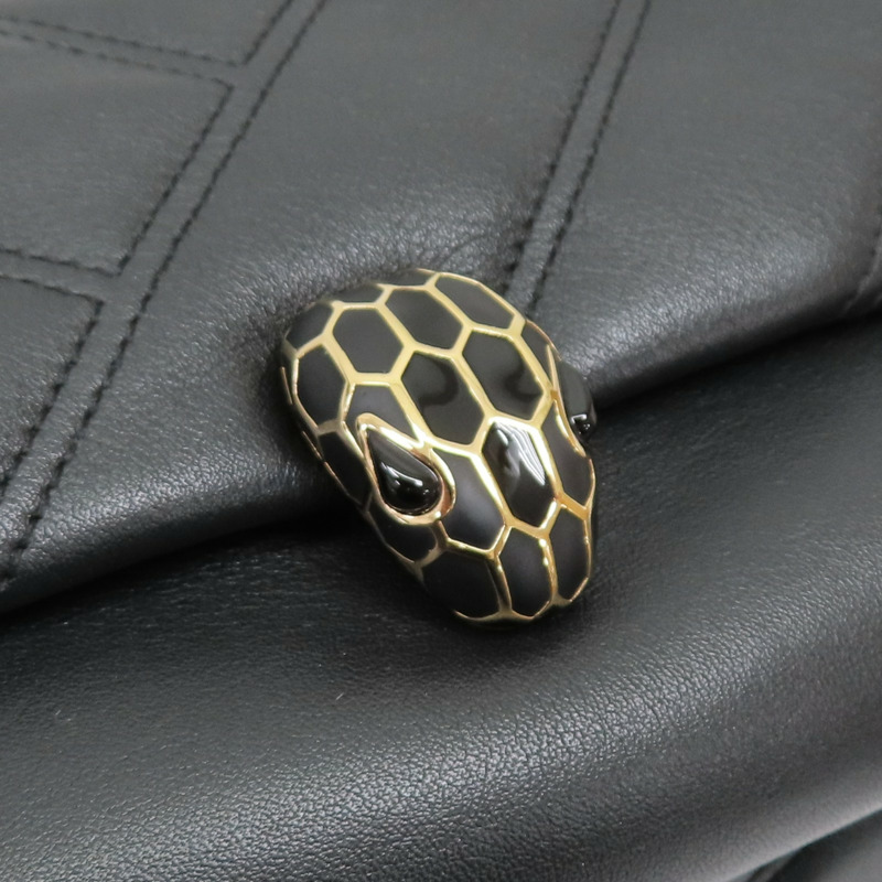 黑色 牛皮 Serpenti Cabochon 後背包【BVLGARI 寶格麗】 288735-8
