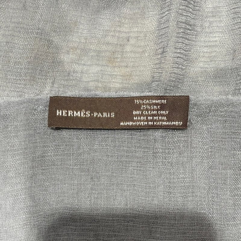 HERMES 愛馬仕 輕薄圍巾 喀什米爾羊毛混紡混紡 灰色/黃色-4