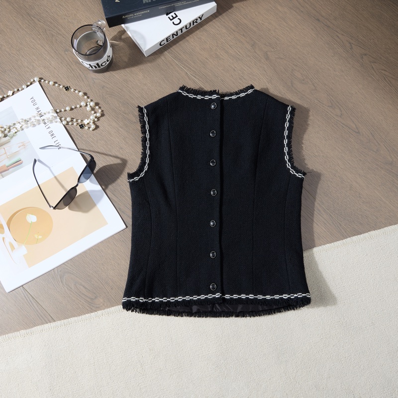 ❤️ CHANEL黑白毛邊粗花呢背心-4