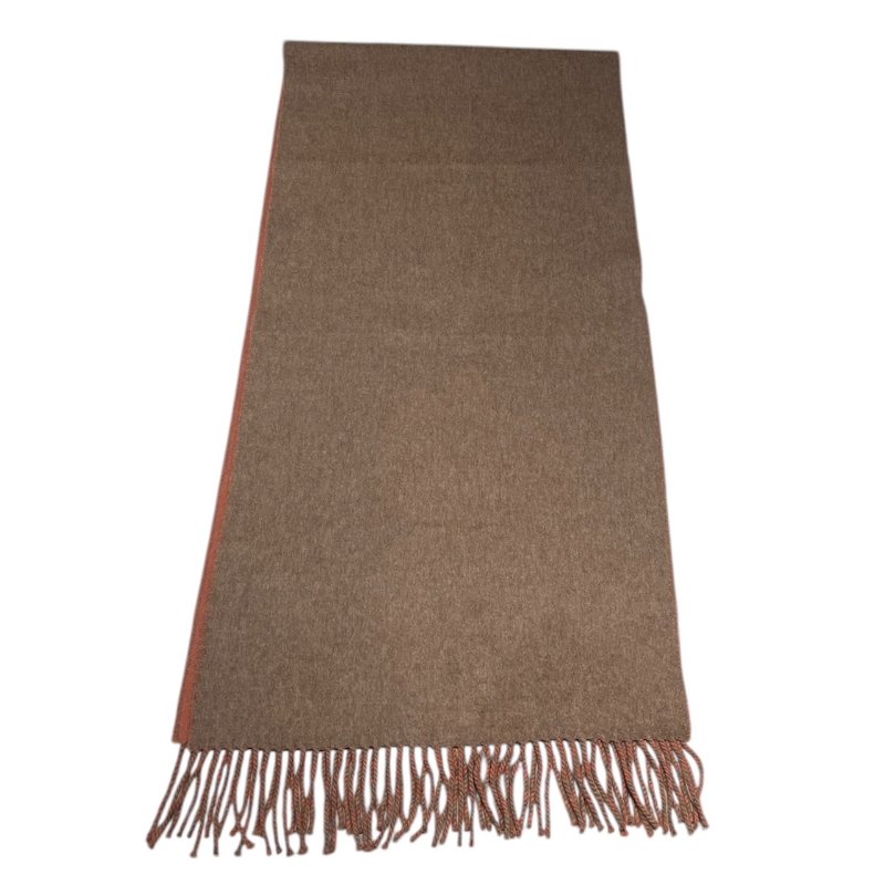 HERMES 愛馬仕 雙面圍巾 CASHMERE 100% 灰棕色/磚紅色-2