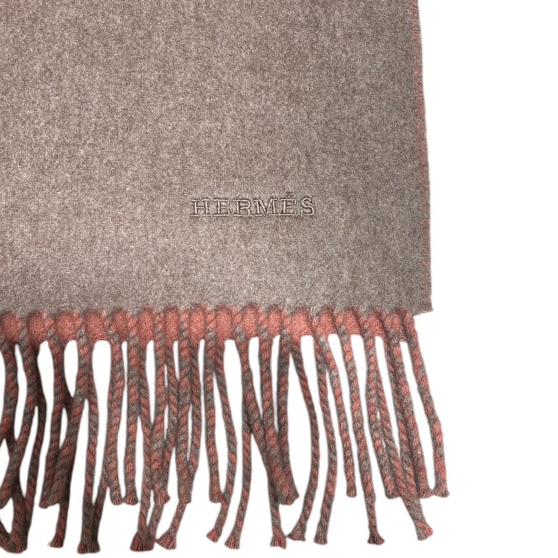 HERMES 愛馬仕 雙面圍巾 CASHMERE 100% 灰棕色/磚紅色-3