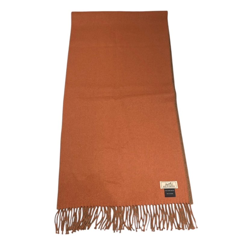 HERMES 愛馬仕 雙面圍巾 CASHMERE 100% 灰棕色/磚紅色-5