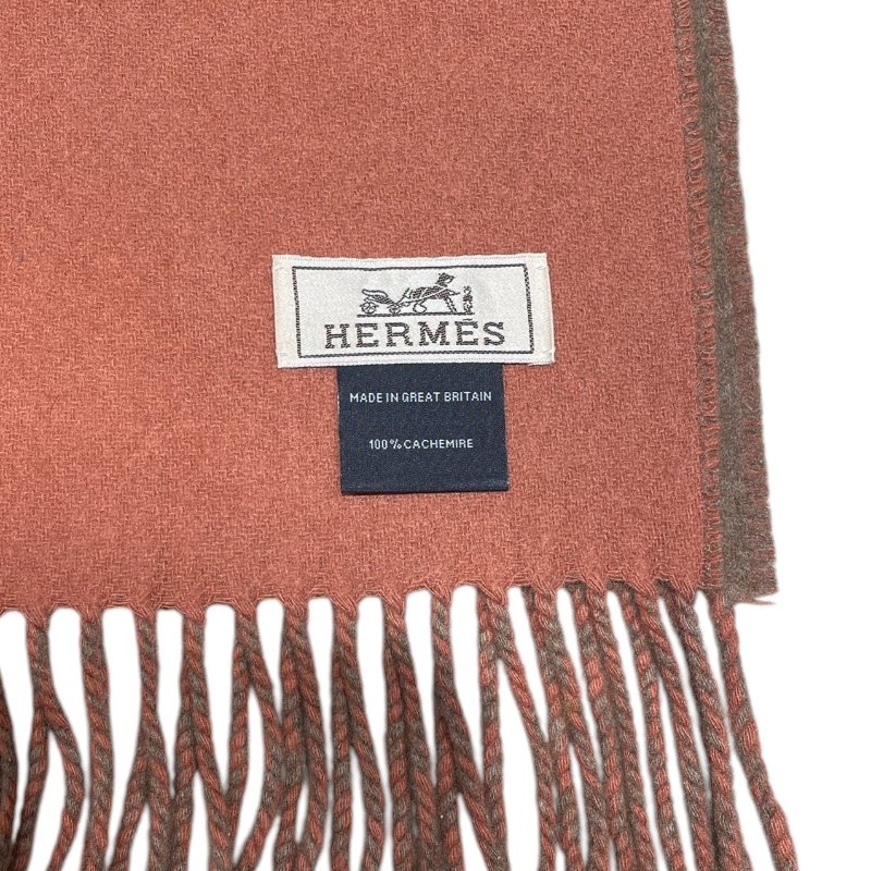 HERMES 愛馬仕 雙面圍巾 CASHMERE 100% 灰棕色/磚紅色-7