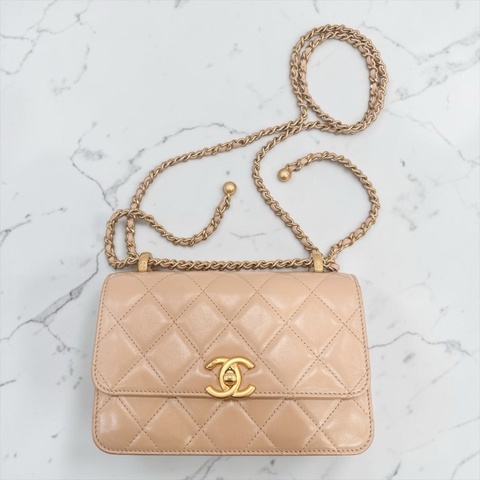 莉亞精品♡CHANEL雙金珠19cm奶茶 二手美包