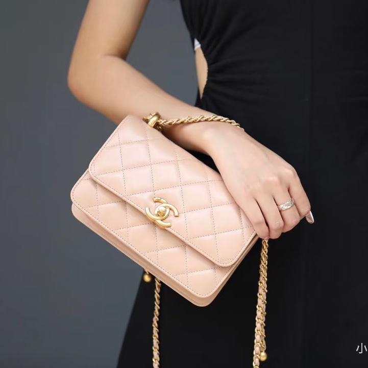 莉亞精品♡CHANEL雙金珠19cm奶茶 二手美包-1