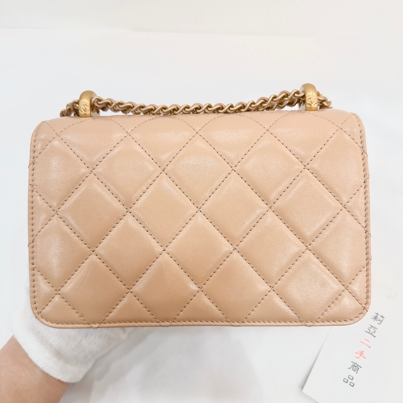 莉亞精品♡CHANEL雙金珠19cm奶茶 二手美包-3