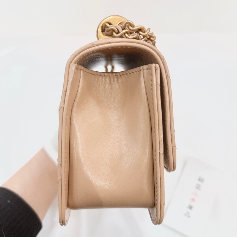 莉亞精品♡CHANEL雙金珠19cm奶茶 二手美包-4