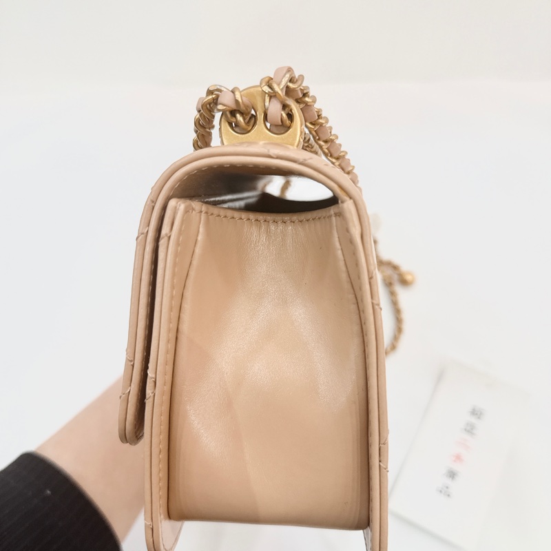 莉亞精品♡CHANEL雙金珠19cm奶茶 二手美包-5
