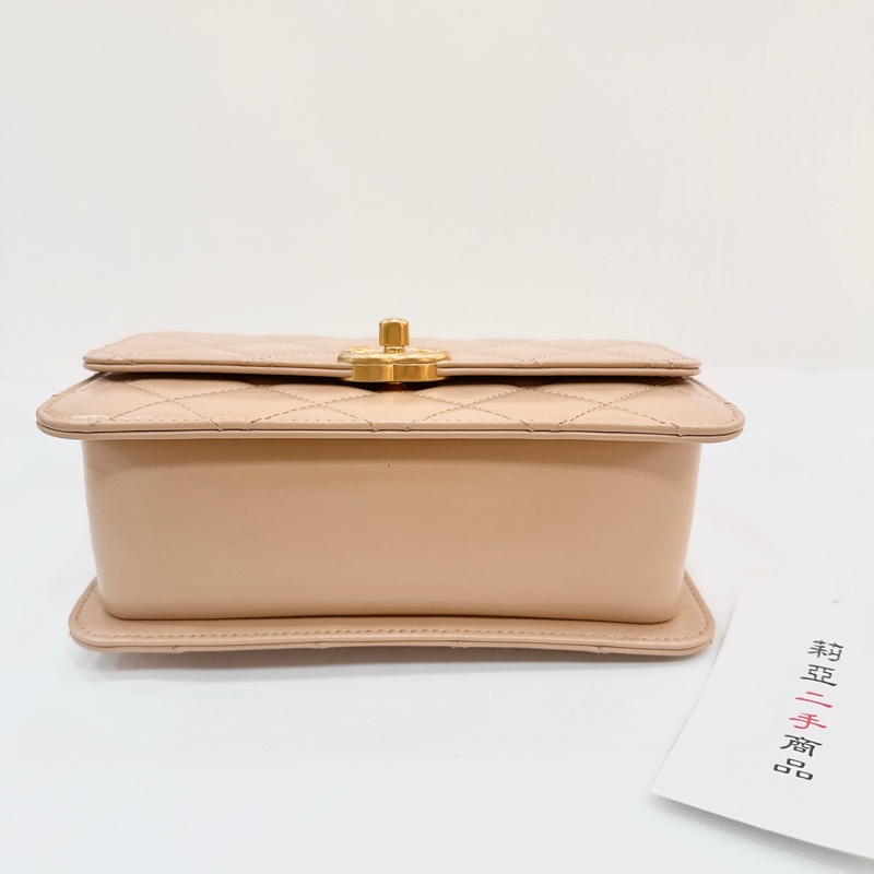 莉亞精品♡CHANEL雙金珠19cm奶茶 二手美包-6