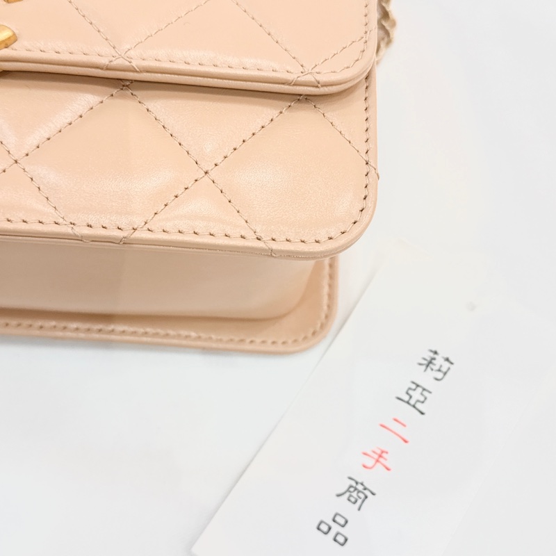 莉亞精品♡CHANEL雙金珠19cm奶茶 二手美包-7