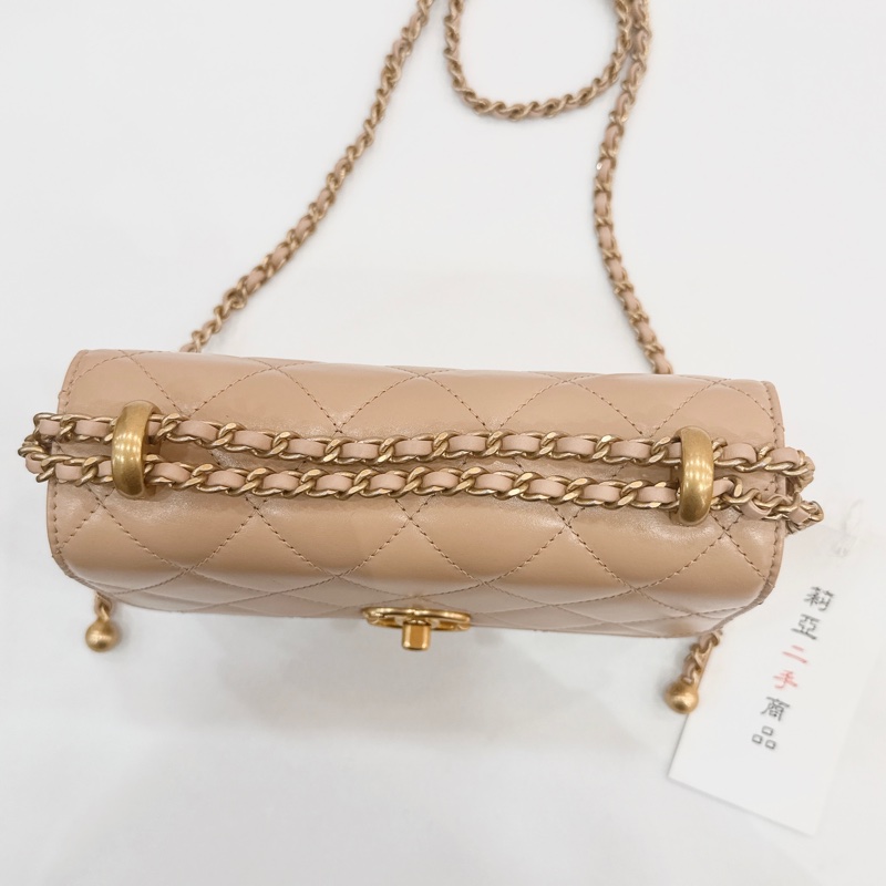莉亞精品♡CHANEL雙金珠19cm奶茶 二手美包-11