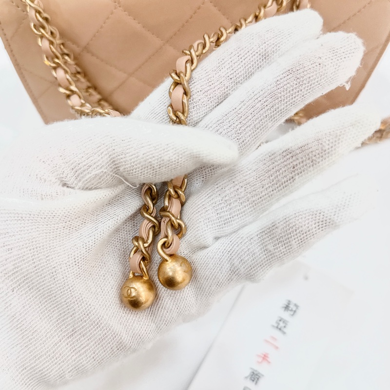 莉亞精品♡CHANEL雙金珠19cm奶茶 二手美包-12
