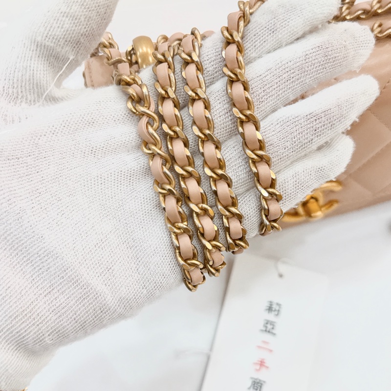 莉亞精品♡CHANEL雙金珠19cm奶茶 二手美包-13