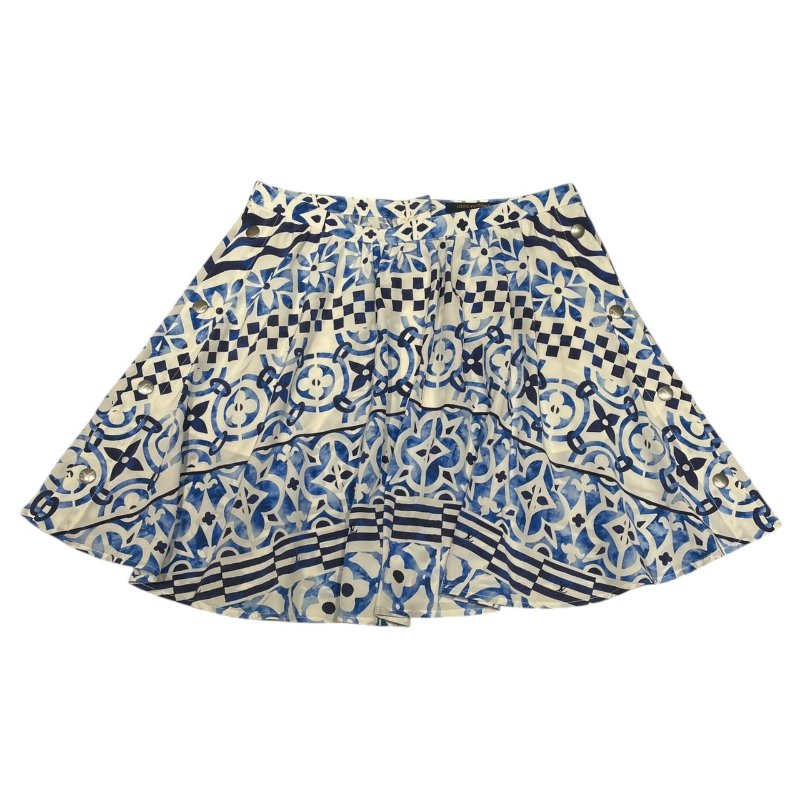 LOUIS VUITTON 路易威登 老花短裙 混紡 藍色系 EU34-1