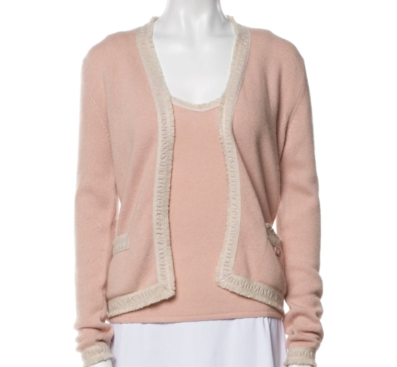 ❤️Chanel 一套两件🌸櫻花粉色流蘇邊針織開衫-7