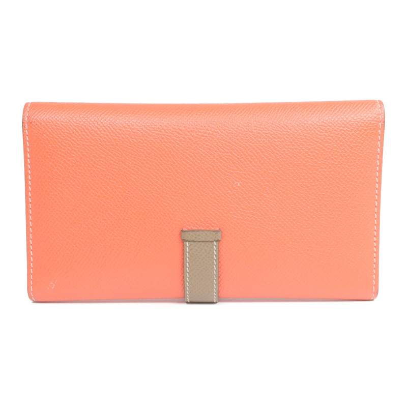 HERMES Epsom皮革Bearn Tri-Fold銀扣長錢包Rouge Casaque/Etoupe-1