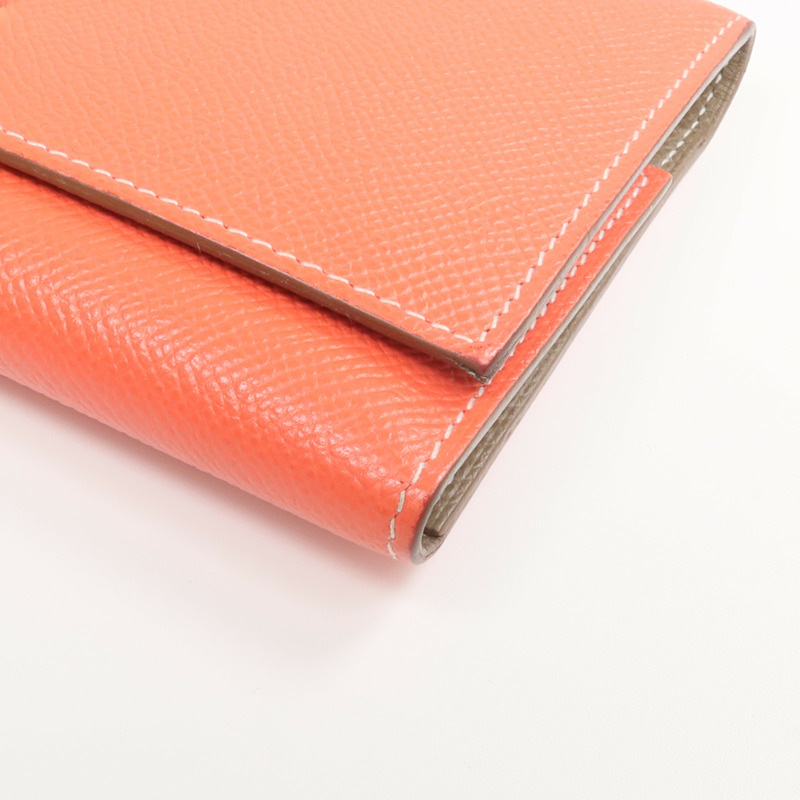 HERMES Epsom皮革Bearn Tri-Fold銀扣長錢包Rouge Casaque/Etoupe-6