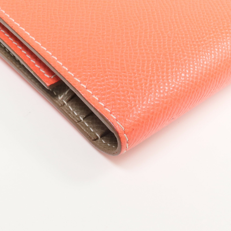 HERMES Epsom皮革Bearn Tri-Fold銀扣長錢包Rouge Casaque/Etoupe-8