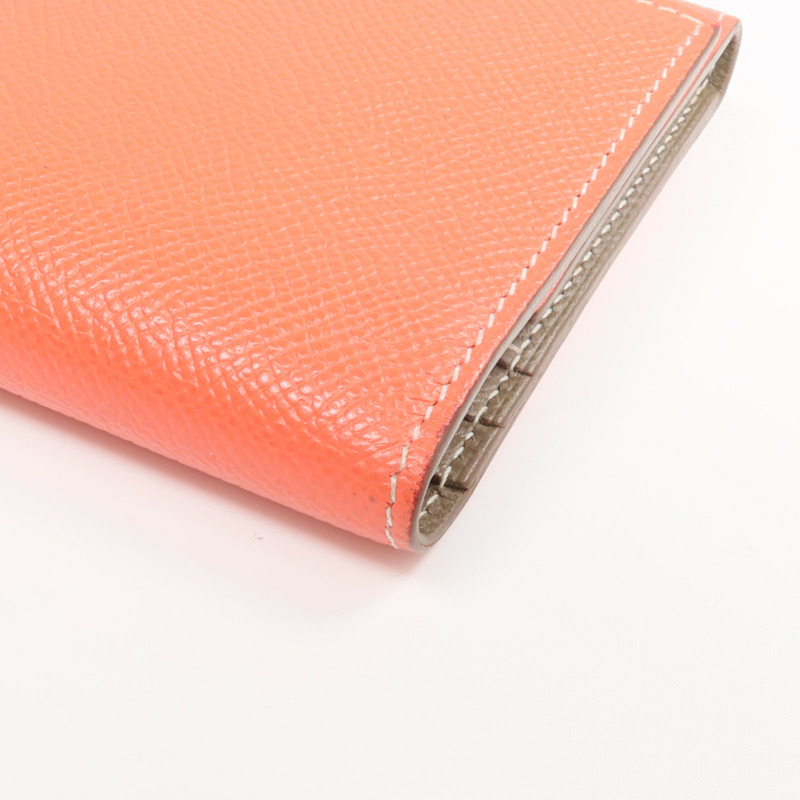 HERMES Epsom皮革Bearn Tri-Fold銀扣長錢包Rouge Casaque/Etoupe-9