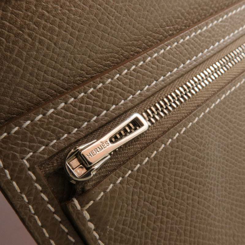 HERMES Epsom皮革Bearn Tri-Fold銀扣長錢包Rouge Casaque/Etoupe-12