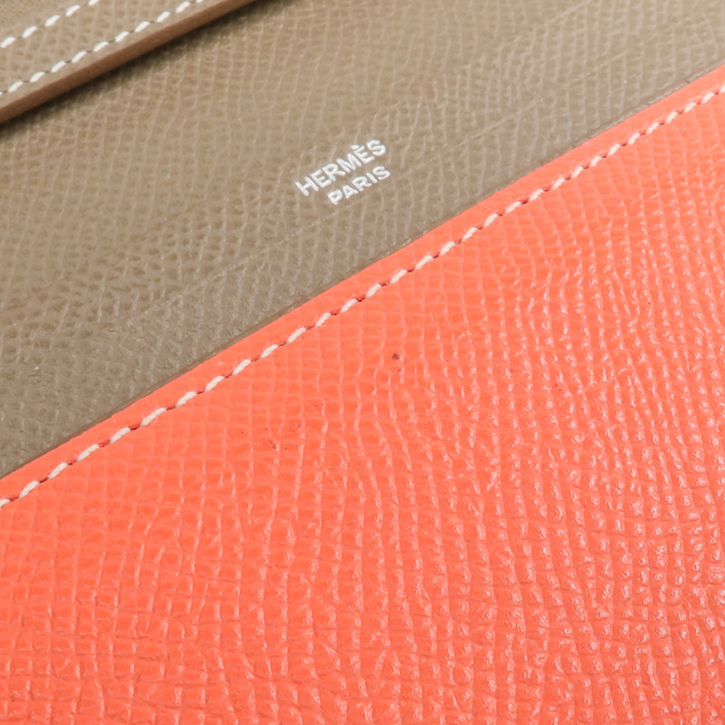 HERMES Epsom皮革Bearn Tri-Fold銀扣長錢包Rouge Casaque/Etoupe-14