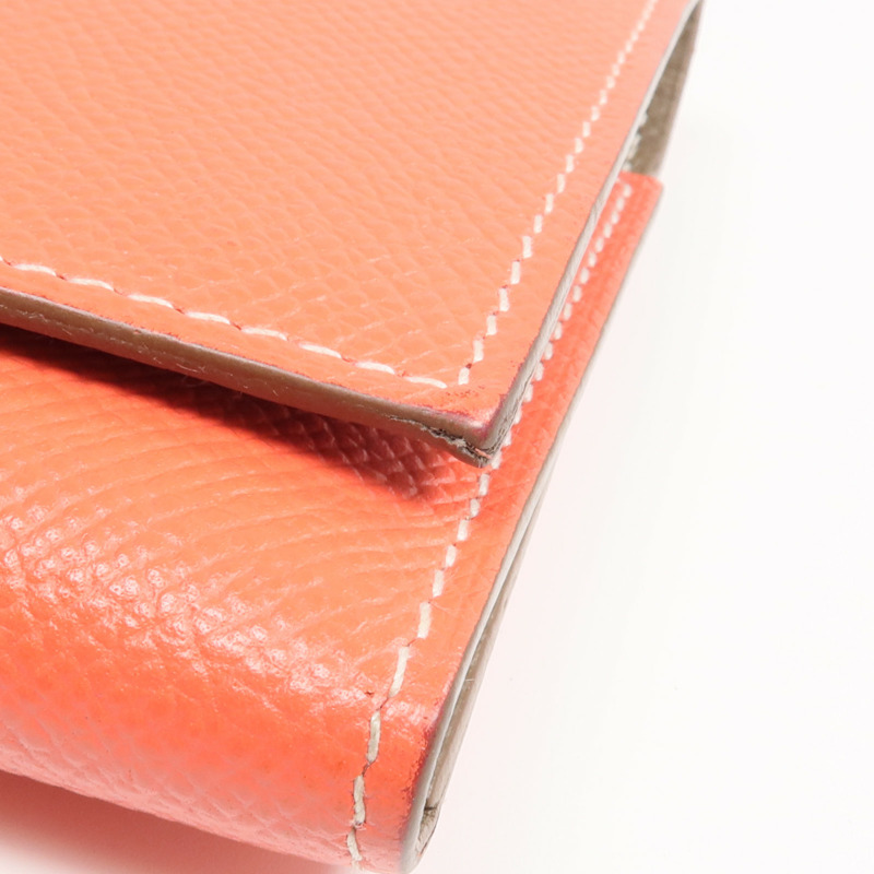 HERMES Epsom皮革Bearn Tri-Fold銀扣長錢包Rouge Casaque/Etoupe-18