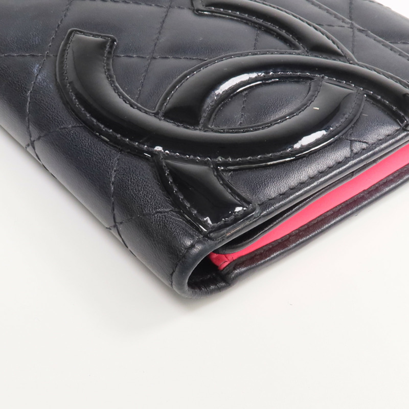 CHANEL 牛皮皮革Cambon Wallet銀扣長錢包-9