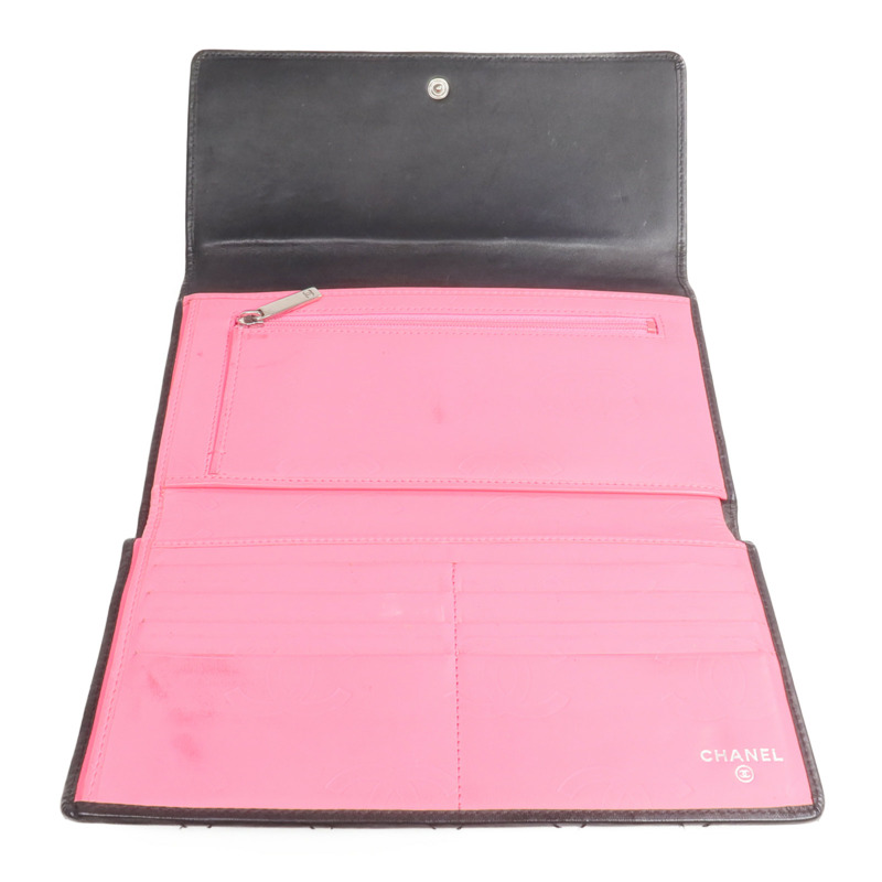 CHANEL 牛皮皮革Cambon Wallet銀扣長錢包-11