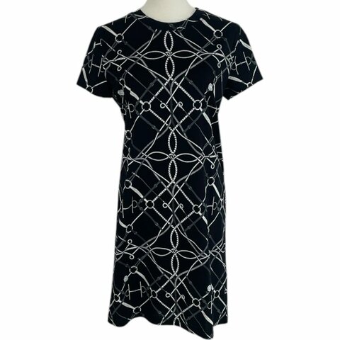 HERMES 愛馬仕 印花棉質洋裝 純棉 黑色系 EU38