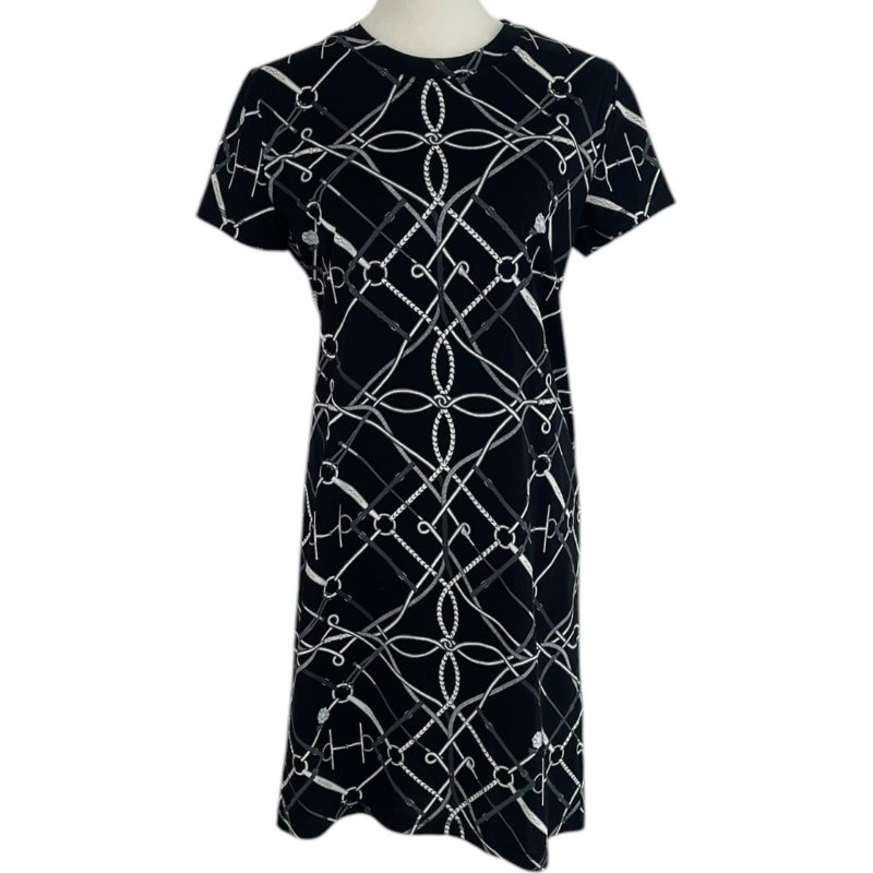HERMES 愛馬仕 印花棉質洋裝 純棉 黑色系 EU38-0