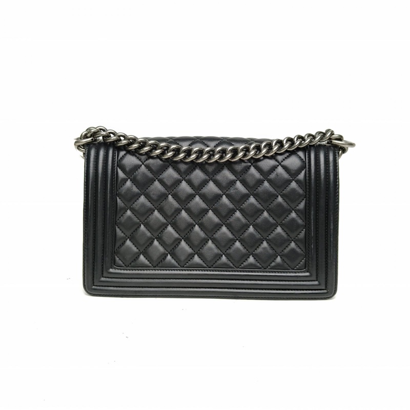 CHANEL Leboy中號黑色羊皮23開銀扣菱格紋-2